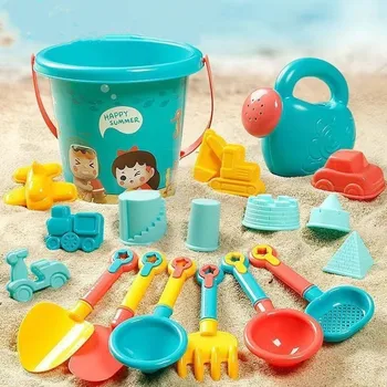 18PCS קיץ חוף צעצועים לילדים חול להגדיר החוף המשחק צעצוע לילדים החוף דליים, אתים חול גאדג ' טים ממלאים מים בכלים