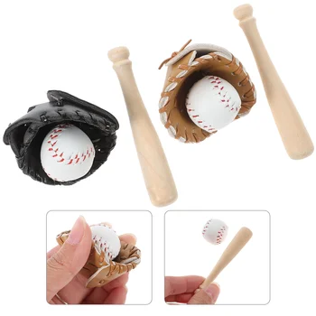 2 סטים מיני בייסבול צעצועים לילדים מתנה סט מיניאטורי מחבט בייסבול, כפפות מתנות לילדים סימולציה בייסבול אביזרים מיני כדורי ספורט