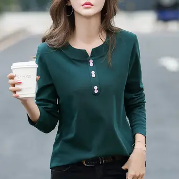 2023 אביב כותנה חולצת אישה אופנה חולצת שרוול ארוך צוואר V האישה חולצה רופף סגנון קוריאני בתוספת גודל נשים חולצות