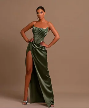 2023 קיץ חדשה Armygreen נשים סקסי סטרפלס גבוהה פיצול Bodycon שמלה ארוכה ערב אלגנטיות מסיבה לחגוג את שמלת הנשף