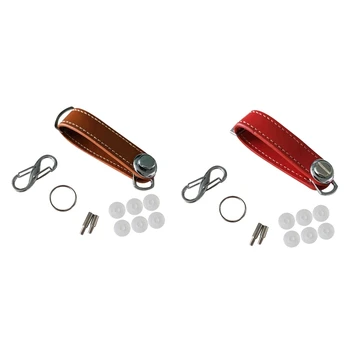 2X מפתח הרכב פאוץ תיק תיק ארנק מחזיק שרשרת מפתח ארנק טבעת בכיס המפתח ארגונית עור חכם מחזיק מפתחות חום ואדום