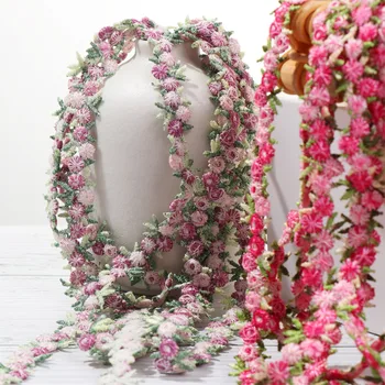 2Yard פרח לקצץ תחרה רקום סרט החתונה השמלה תפירה בעבודת יד עיצוב DIY מלאכה חומר פוליאסטר בגדים ואביזרים