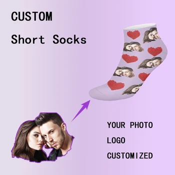 3D אישית הפנים מודפס קצר גרביים לגברים נשים אופנה מצחיק גרביים DIY לב עיצוב גרביים זרוק משלוח