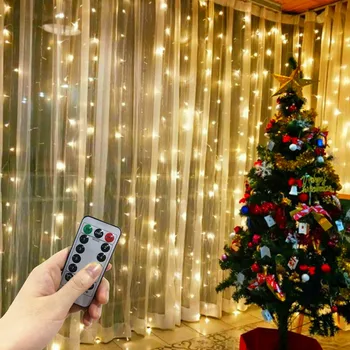 3M שלט רחוק USB LED פיות אורות מחרוזת וילון זרי חג המולד קישוטים לחדר בבית החתונה השנה החדשה 2021 עיצוב