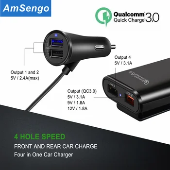 4 יציאת USB טעינה מהירה רכב מטענים QC3.0 כבל מאריך לאייפון 12 11 Samsung HuaWei טלפון Xiaomi מטען לרכב בסיס