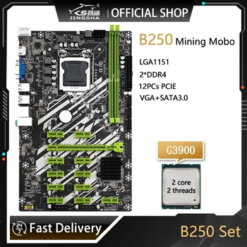 B250 כרייה לוח אם עם ערכת G3900 CPU LGA 1151 12XPCIE גרפיקה חריץ X16PCIE תומך DDR4 DIMM RAM ETH כורה לוח האם