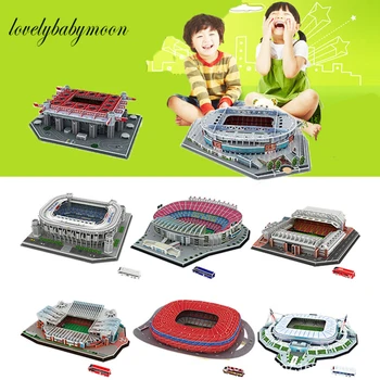 DIY 3D פאזל פאזל העולם אצטדיון כדורגל אירופי כדורגל המשחקים הורכב בניית מודל פאזל צעצועים לילדים GYH