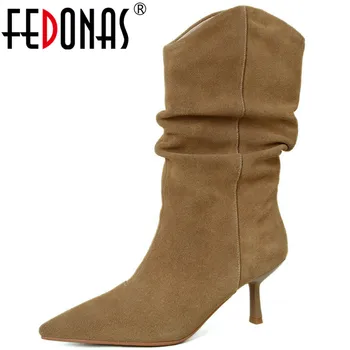 FEDONAS אופנה אמצע שוק מגפיים 2023 סתיו חורף דק עקבים נעלי נשים החדשה תמציתי מעצב מסיבת מועדון לילה מגפיים