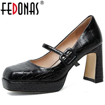 FEDONAS נשים משאבות עור אמיתי פלטפורמות עקבים גבוהים מרי ג ' יין נעליים אישה אביב קיץ אלגנטי בציר מסיבה משרד ליידי