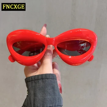 FNCXGE Y2k משקפי שמש לנשים ייחודי ממתקים צבע סקסי השפה מותג יוקרה צהוב שיפוע משקפי שמש גברים פאנק היפ הופ גוונים