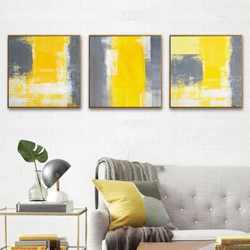 HAOCHU נורדי מופשט בד בד הציור טיפוגרפיה צהוב צבע אפור תמונות קיר הסלון קישוט