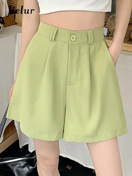 Jielur ירוק מזדמן נשי חליפה מכנסיים קצרים בקיץ פשוטה משרד גבירותיי מוצק צבע גבוהה המותניים של נשים מכנסיים קצרים ורוד שחור בסיסיים קצרים.