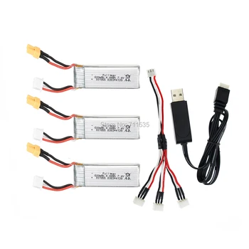 K130-0015 7.4 V 600mAh 25C 2S Lipo סוללות XT30 Plug + מטען USB + כבל 1 ב-3 חלקים על Wltoys חאבייר קוצ ' הר K130 6Ch 3G RC מסוק