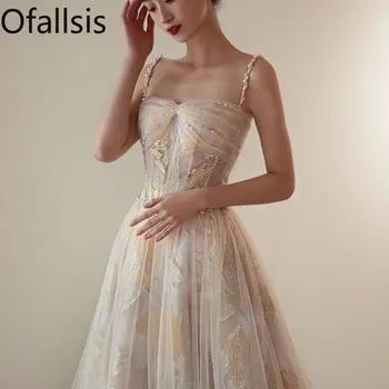 Ofallsis צרפתית Suspender שמלת ערב 2023 קיץ חדש אור יוקרה אירועים טמפרמנט נסיכת ספגטי רצועת שמלות נקבה