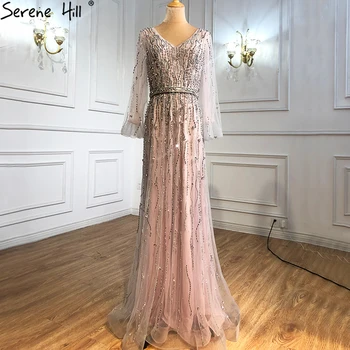 Serene Hill המוסלמים ורוד יוקרה שמלות ערב שמלות 2023 קו חרוזים ניצוץ סקסית פורמליות שמלת LA70972
