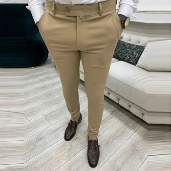 אופנה גברים רגילים למתוח מקרית על כפתור Slim Fit עסקים מכנסיים המכנסיים