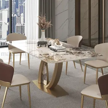 אי מטבח משיש שולחן מלבני מותאם אישית האוכל סט 4 כסאות יוקרה ביתיים עיצוב רהיטים מודרני וילה יוקרתית