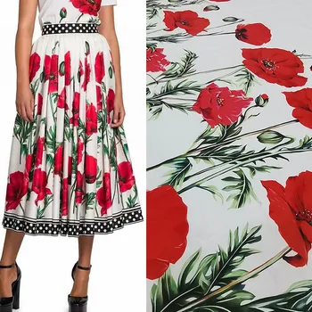 אירופה, אמריקה נקודה אדום פרח כותנה מודפסים או בד סאטן עבור אישה שמלת הקיץ חולצה מכנסיים בעבודת יד DIY בד