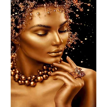 בית יהלום ציור 5d מלא יהלום זהב אישה אפריקאית יד להדביק חדר שינה סלון קישוט תלוי ציור לחצות סטיץ