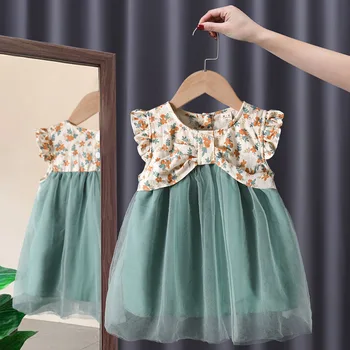 בנות שמלת הקיץ 2023 התינוק החדש דק חצאית שיפון ילדה קטנה פרחונית חצאית נסיכה
