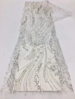 בעבודת יד חרוזים תחרה צרפתי בד 2023 האחרון רקמה אפריקה רשת פאייטים תחרה, בדים עבור שמלת החתונה NXX5460