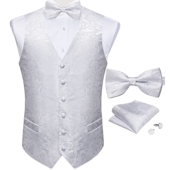 גברים חליפת חתונה האפוד אופנה עניבת פרפר חפתים מטפחת עסקית רשמית משי הז ' קט גילט גברים ביגוד DiBanGu