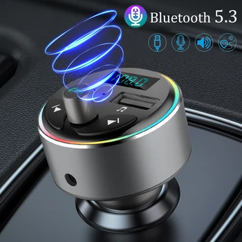 המכונית Handfree Bluetooth 5.0 MP3 Player FM משטרת 30W USB מהיר מטען דיבורית שיחה צבעוני אור מקיף ואביזרי רכב
