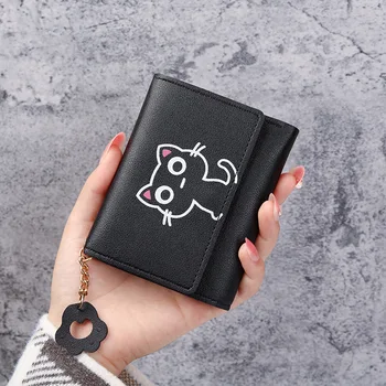 הנשים החדש הארנק חתול חמוד קצר ארנק עור ארנק קטן הבנות כסף תיק מחזיק כרטיס בנות נקבה Hasp 2022 אופנה