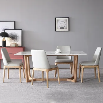 השיש ארוחה מודרני ביתיים פשוטים מלבניים שולחן המטבח עבור 4 אנשים נורדי רהיטים מעץ מלא שולחן אוכל וכיסאות