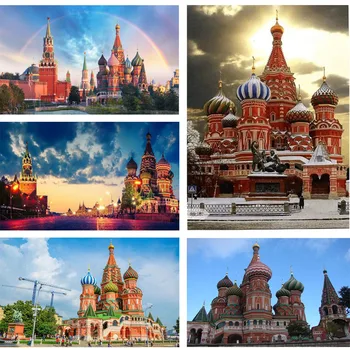 יהלום רקמה מוסקבה, הקרמלין ואת הכיכר האדומה הנוף יהלום ציור 5d Diy מלא מרובע עגול היהלום פסיפס ריינסטון