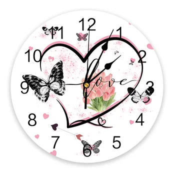 יום האהבה אהבה פרפרים פרחים גדולים שעון קיר פינת קפה מסעדה בעיצוב עגול שעוני קיר שקט קישוט הבית