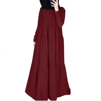מוצק צבע גודל גדול פשוטה חופשי קט אמצע אורך נשים שמלת טמפרמנט אלגנטי אופנה חופשי השמלה המוסלמים Abaya מסיבה