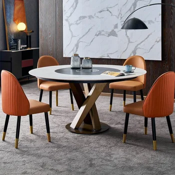 מיובא מעגל רוק לוח שולחן אוכל עם מוטבע פטיפון High-End מטבח שולחן וארבעה כסאות חלקיקים ריהוט הבית
