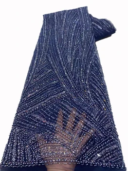 מעולה גרסה מלאה של עבודת יד בועה חרוז רקמה בד טול, אופנה חרוז צינור נצנצים על שמלת מסיבת DIY תחרה בד