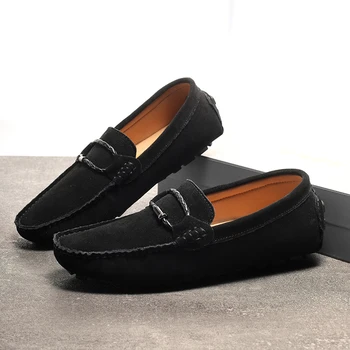 נעלי גברים אופנה נעלי זמש עור אמיתי להחליק על נעלי מוקסינים רך הבלעדי נהיגה נעלי גברים לנשימה בתוספת גודל 38-49