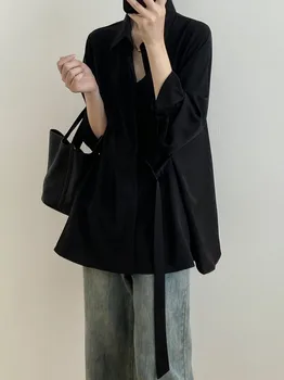 נשים חולצות נשים גותי y2k חופשי Oversize מזדמן נייטרלי לא סדיר מעצב חולצות שחור אלגנטי הקיץ חולצה יפנית Fashi