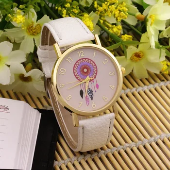 נשים מזדמנים אופנה שעונים לוכד החלומות פרח קוורץ שעונים חגורת עור נשים שמלת שעון היד שעונים האופנה רלו Mujer