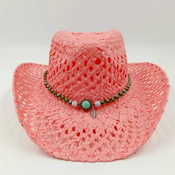 נשים קיץ כובע בוקרים 2023 שמש בצל הכובע אבטיח אדום הקיץ חלול השמש צל כובע בוקרים כובע קש של גברים ונשים החוף