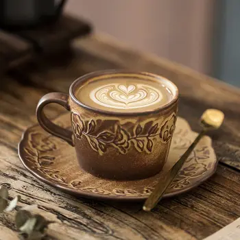פרח רטרו קפה וספלי קפה עם צלחת מאכלים כוס תה סט של אתרי נופש קרמיקה וכלי חרס קפה טורקי כוסות אספרסו