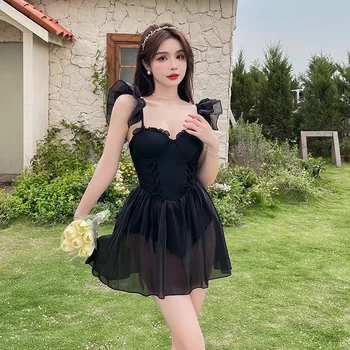 קוריאה סגנון סקסי ללא משענת תחרה חתיכה אחת של בגדי נשים, אופנת בגדי ים פוש אפ Monokini משטח בגד שחור לבגד ים