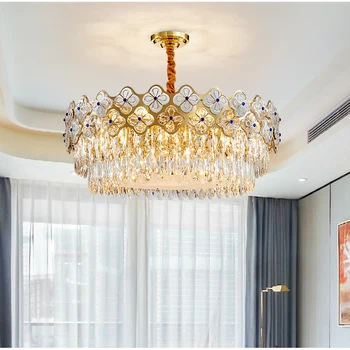 קריסטל מודרני זהב מלבן נברשת תאורה עבור חדר אוכל חדר שינה עגול נברשות לסלון גופי תאורה