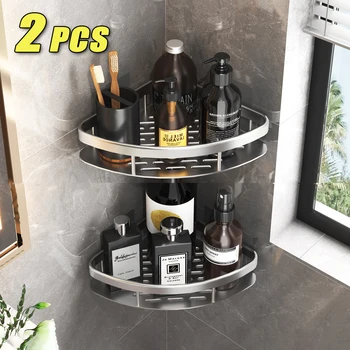 2PCS שירותים ציפורניים-בחינם מדף מקלחת פינה מדף אלומיניום שמפו מדף מקלחת אספקת אחסון מדף אביזרי אמבטיה