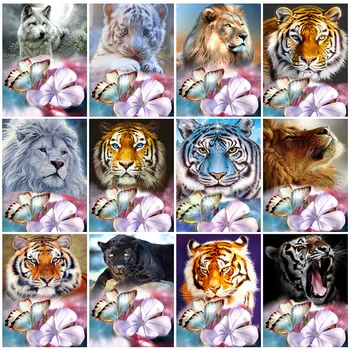 EverShine 5D יהלום ציור חיות יהלום רקמה אריה אבני חן התמונה פרח מלא ריבוע פסיפס נמר בעבודת יד תחביב