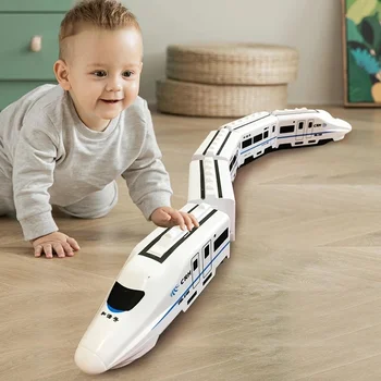 גבוה הרכבת החשמלית צעצועים הרמוניה סימולציה מהירות רכבת מכונית צעצוע צליל מוסיקה קלה אימו מודל DIY בלוק לבניית צעצועים מתנה